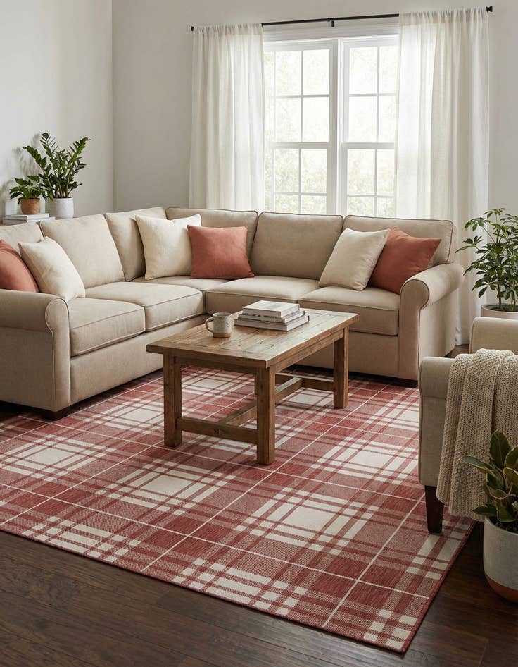 Detail image of  10' x 10'  Washable Checkered Indoor / Outdoor Square Rug