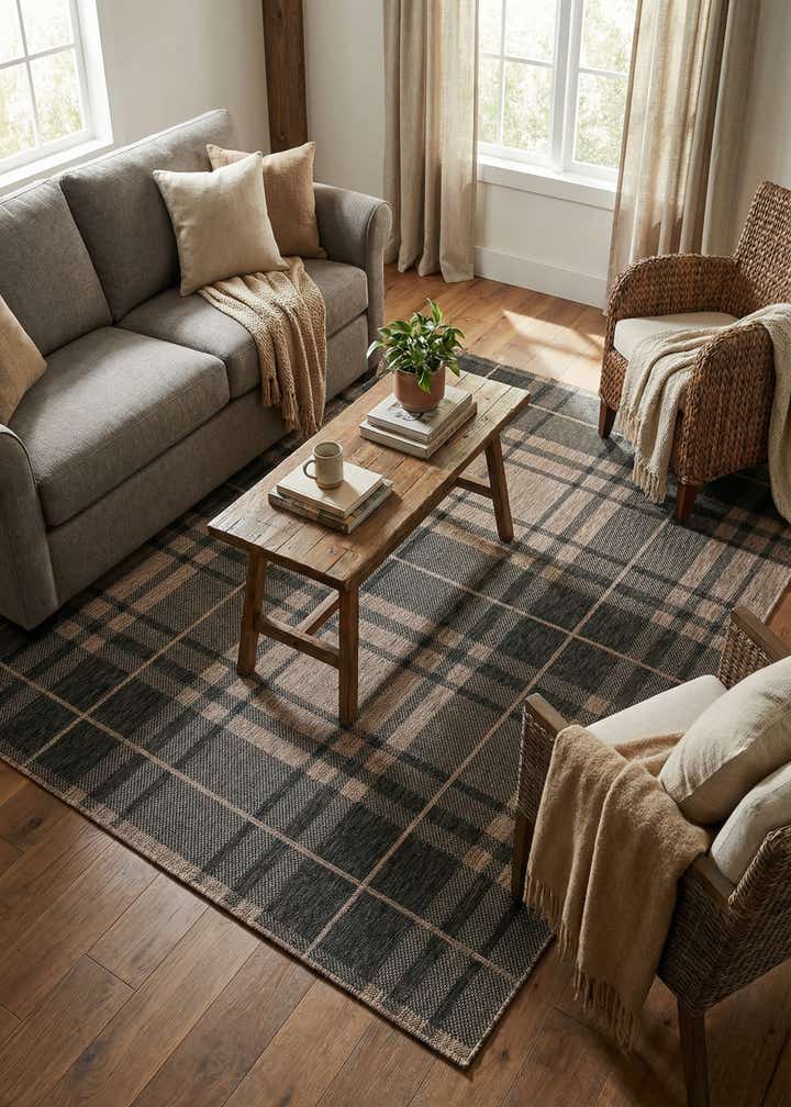5' 3 x 7' Easy-Clean Checkered Indoor / Outdoor Rug