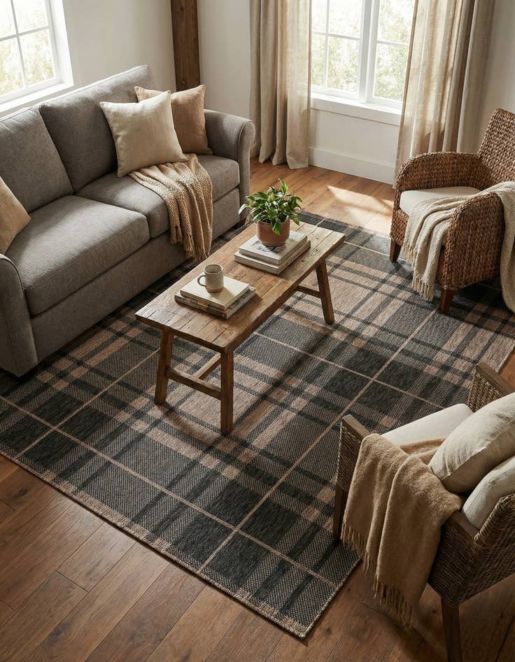 Detail image of 5' 3 x 7'  Washable Checkered Indoor / Outdoor Rug