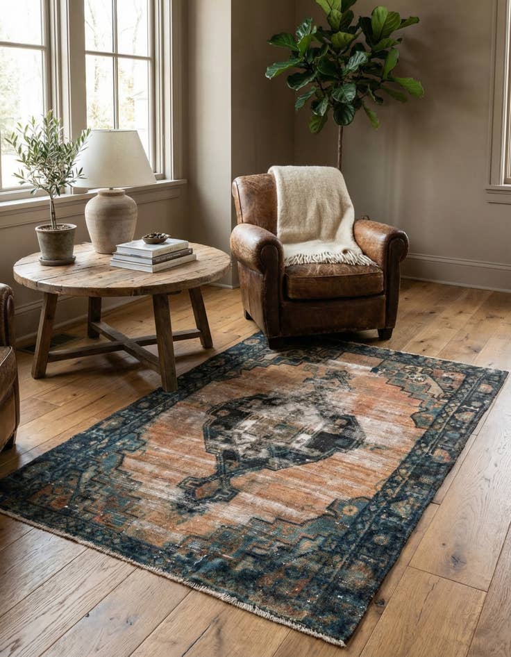 Detail image of 4' x 5' 9  Hand Knotted Ultra Vintage Persian Wool Rug