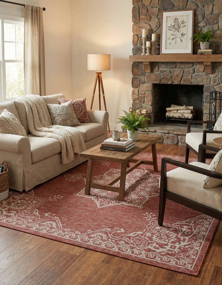 Detail image of  7' 10 x 7' 10  Washable Traditional Indoor / Outdoor Square Rug