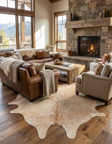 6' 5 x 6' 11 Cowhide Leather Freeform Rug