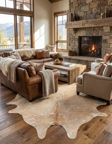 6' 5 x 6' 11 Cowhide Leather Freeform Rug