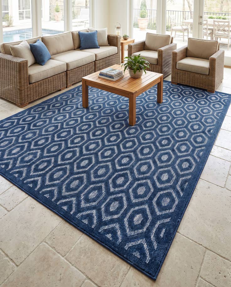 Detail image of 9' x 12' Easy-Clean Trellis Textured Indoor / Outdoor Rug