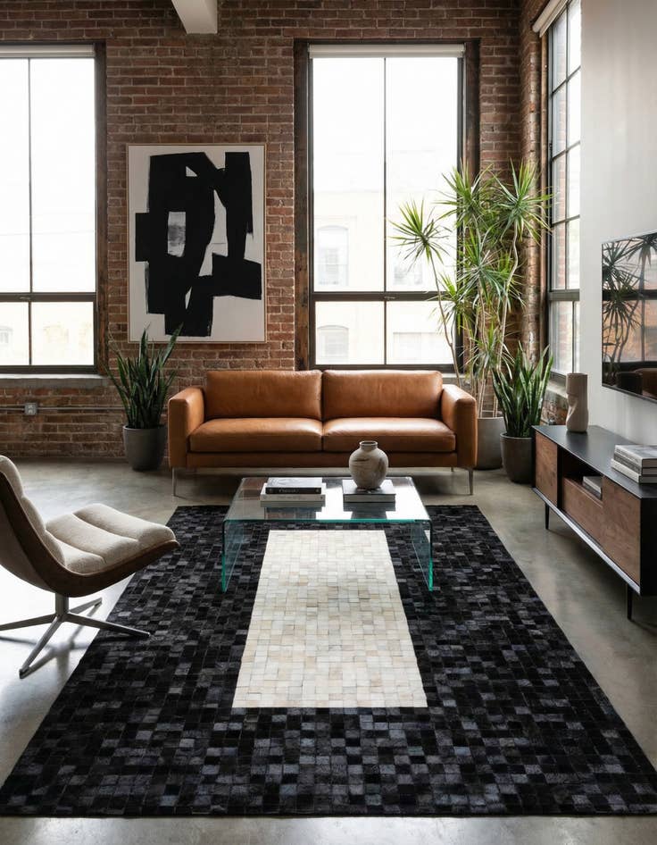 Detail image of 4' 11 x 8' Cowhide Stocks Rug