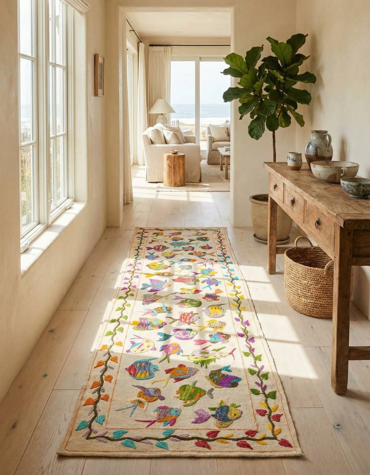 Detail image of 2' 8 x 9' 4  Hand Woven Kilim Suzani Wool Runner Rug