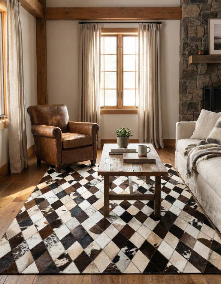 Detail image of 4' 1 x 5' 10 Cowhide & Leather Rug