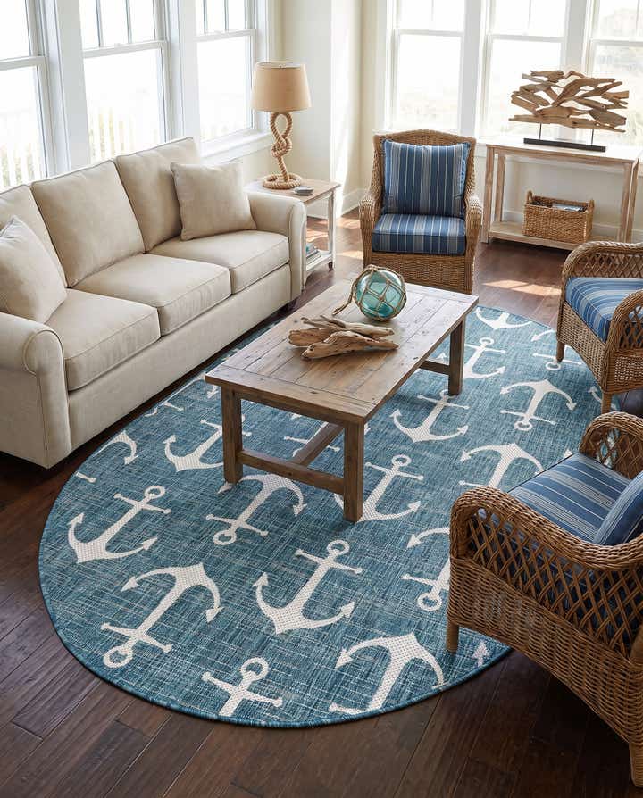 5' 3 x 8' Easy-Clean Coastal Indoor / Outdoor Oval Rug