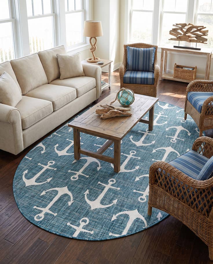 Detail image of 5' 3 x 8' Easy-Clean Coastal Indoor / Outdoor Oval Rug
