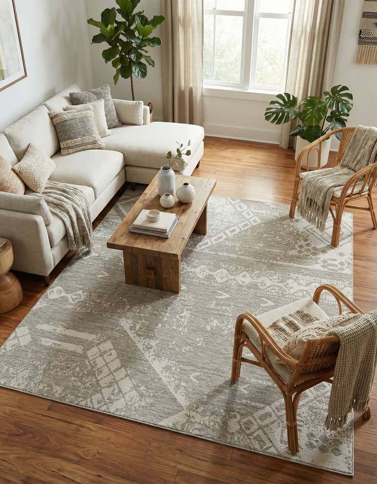 Detail image of  10' 8 x 10' 8  Washable Bohemian Indoor / Outdoor Square Rug