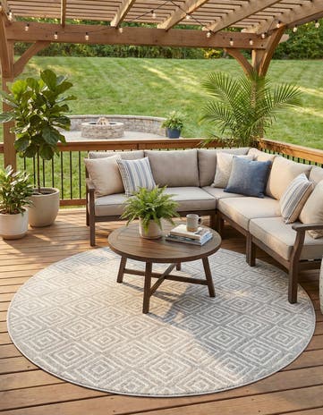 Gray Easy-Clean Sabrina Soto Indoor / Outdoor Round Rug