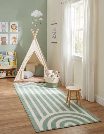 Soft Green Whimsy Kids Runner Rug
