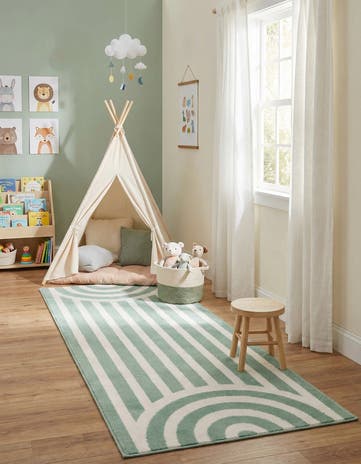 Soft Green Whimsy Kids Runner Rug