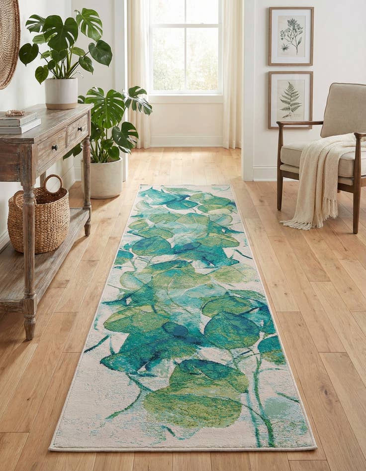 Detail image of 2' 7 x 10'  Washable Botanical Indoor / Outdoor Runner Rug