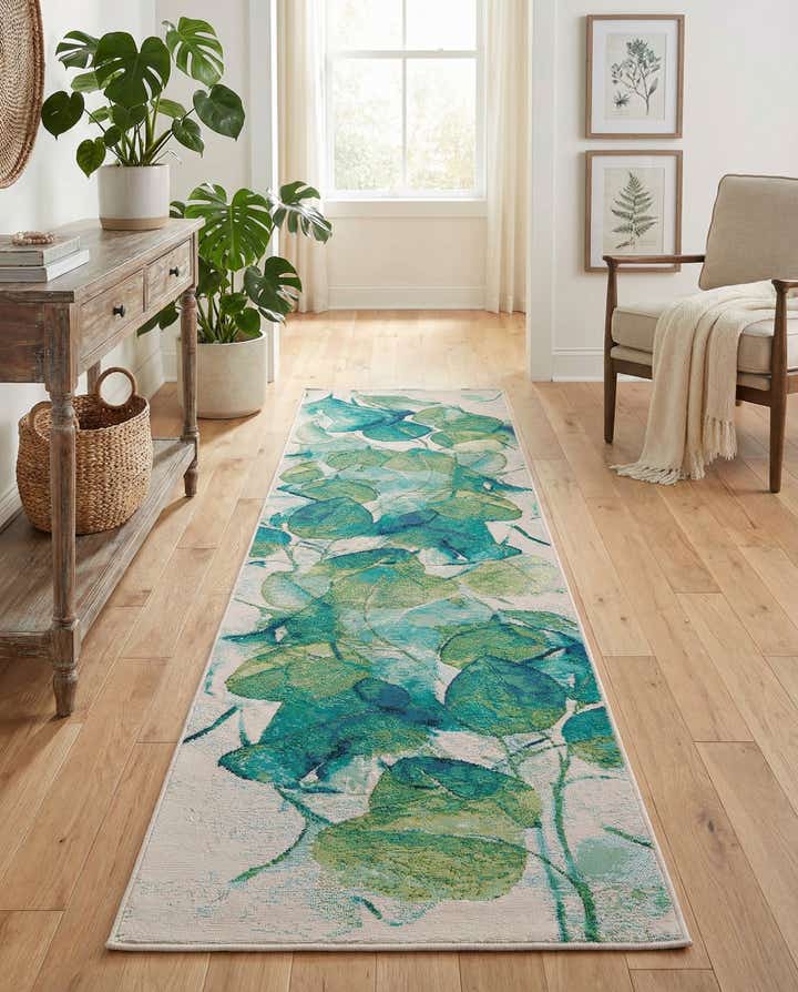 2' 7 x 10' Easy-Clean Botanical Indoor / Outdoor Runner Rug
