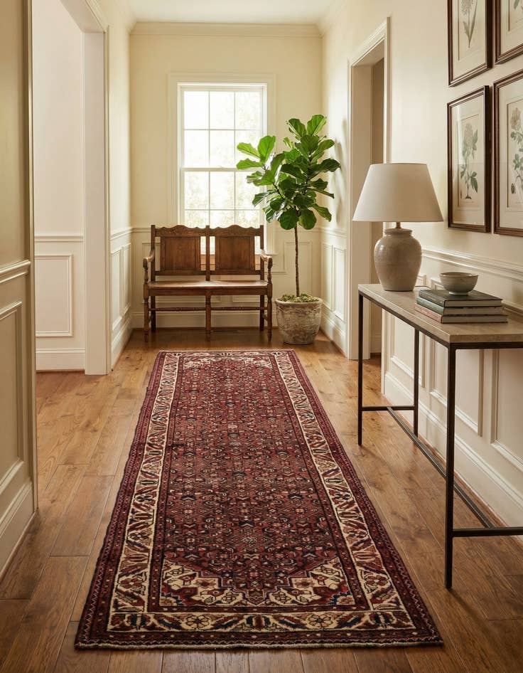 Detail image of 3' 5 x 10' 6  Hand Knotted Hossainabad Persian Wool Runner Rug