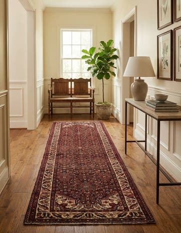 3' 5 x 10' 6 Hand Knotted Hossainabad Persian Wool Runner Rug