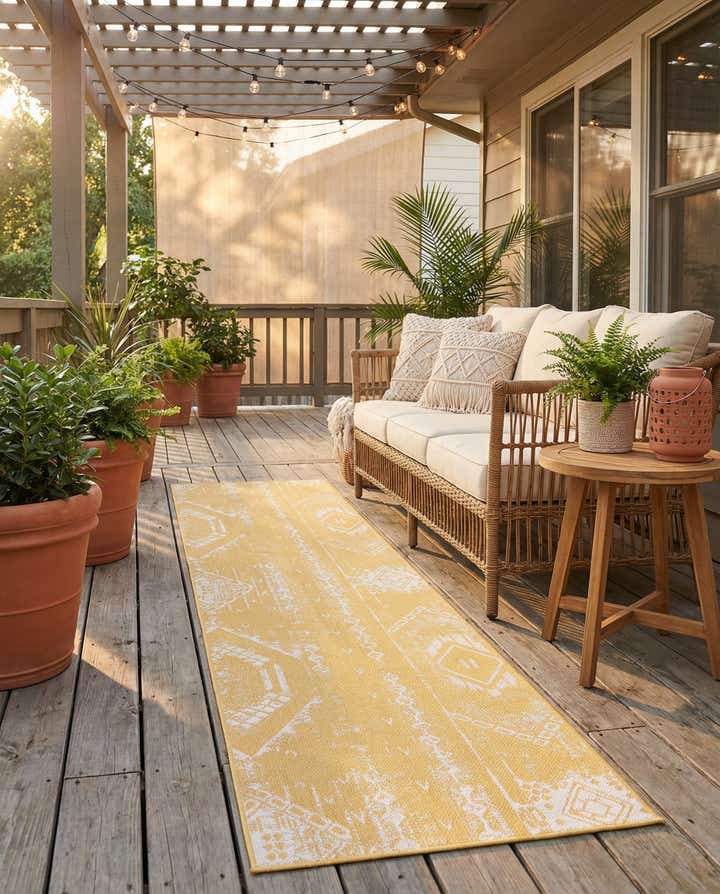 3' 3 x 14' Easy-Clean Bohemian Indoor / Outdoor Runner Rug