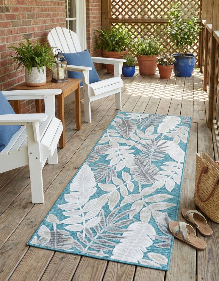 Detail image of  2' 2 x 5' 3  Washable Botanical Indoor / Outdoor Runner Rug