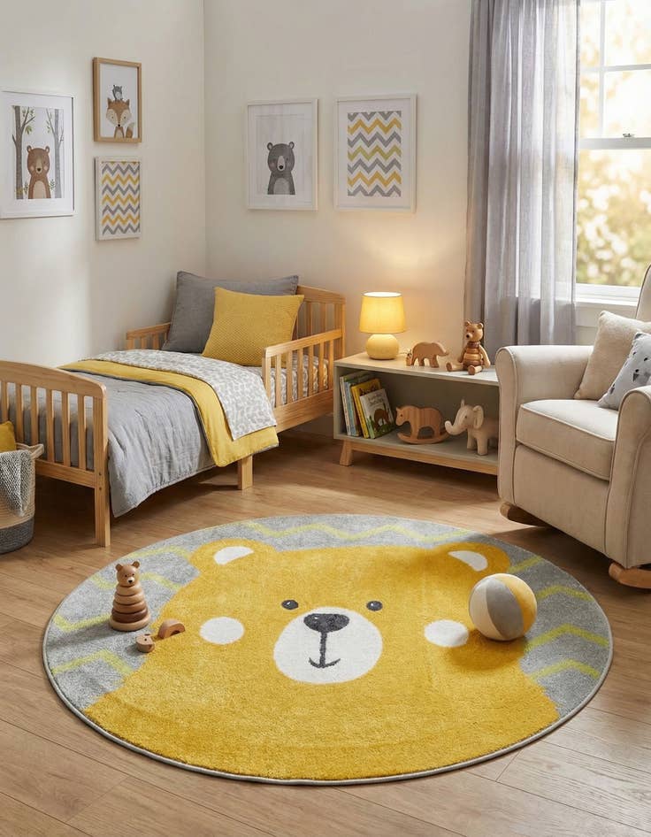 Detail image of  5' 3 x 5' 3 Bear Whimsy Kids Round Rug
