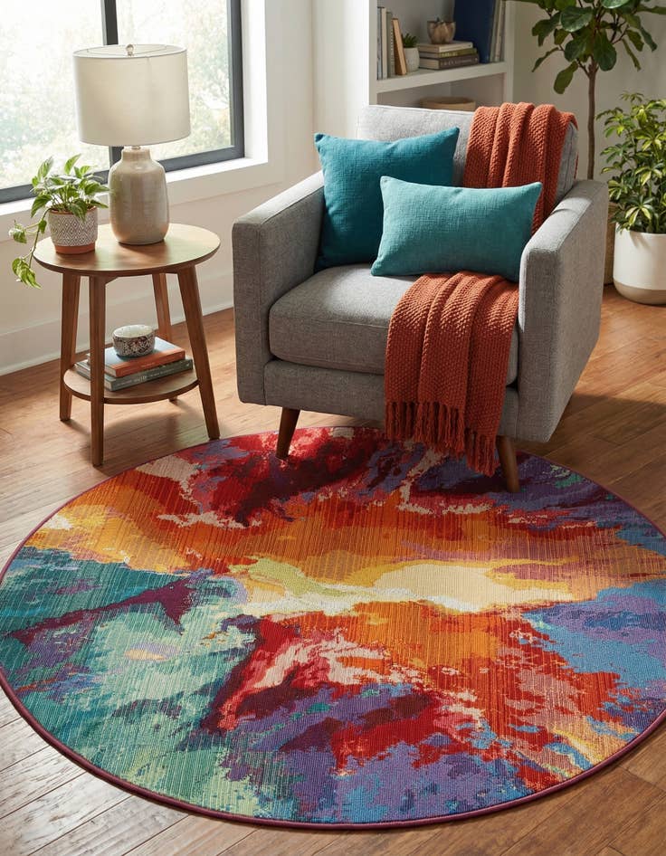 Detail image of  4' x 4'  Washable Modern Indoor / Outdoor Round Rug