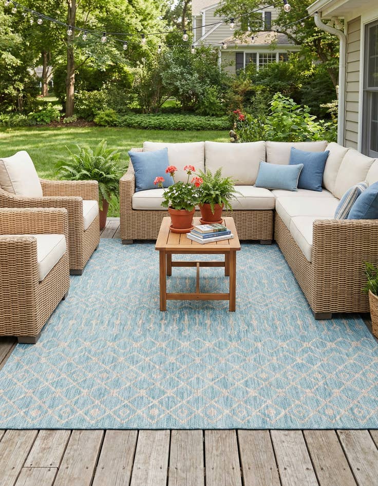 Detail image of 9' x 12' Easy-Clean Trellis Indoor / Outdoor Rug