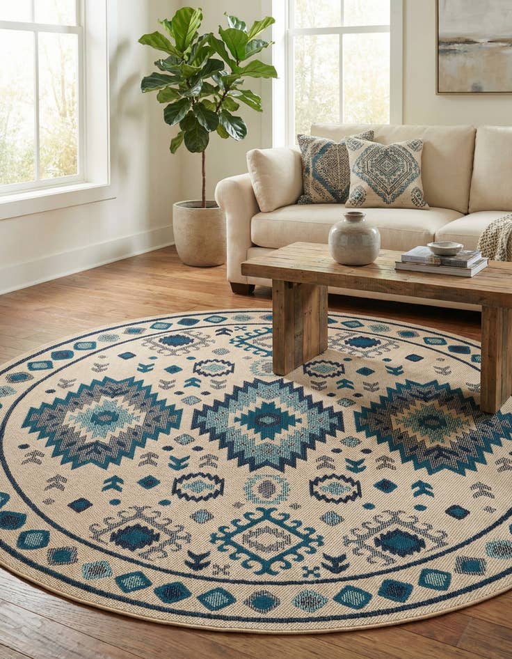 Detail image of 7' 10 x 7' 10  Washable Baja Indoor / Outdoor Round Rug