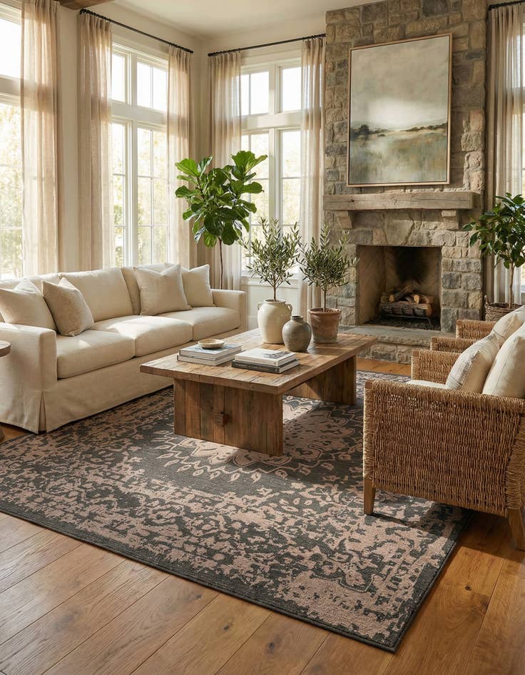 Detail image of 13' x 13'  Washable Traditional Indoor / Outdoor Square Rug