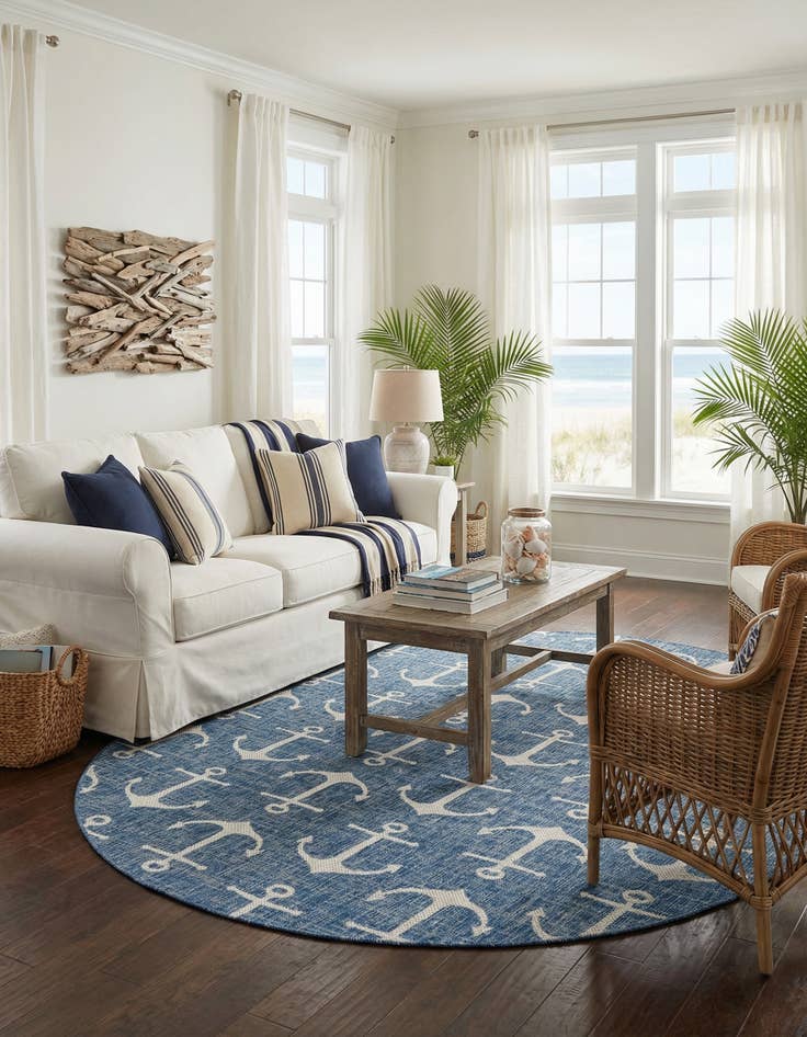 Detail image of 7' 10 x 10'  Washable Coastal Indoor / Outdoor Oval Rug