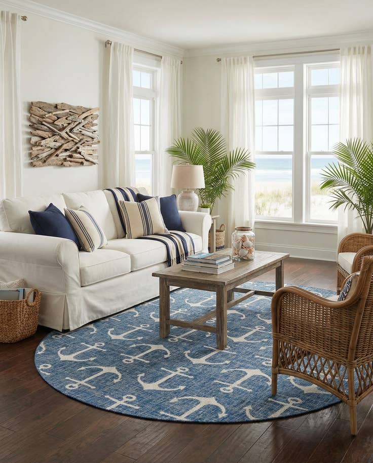 Detail image of 7' 10 x 10' Easy-Clean Coastal Indoor / Outdoor Oval Rug