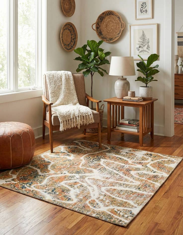 Detail image of 4' x 4' 2  Hand Knotted Ultra Vintage Persian Wool Square Rug