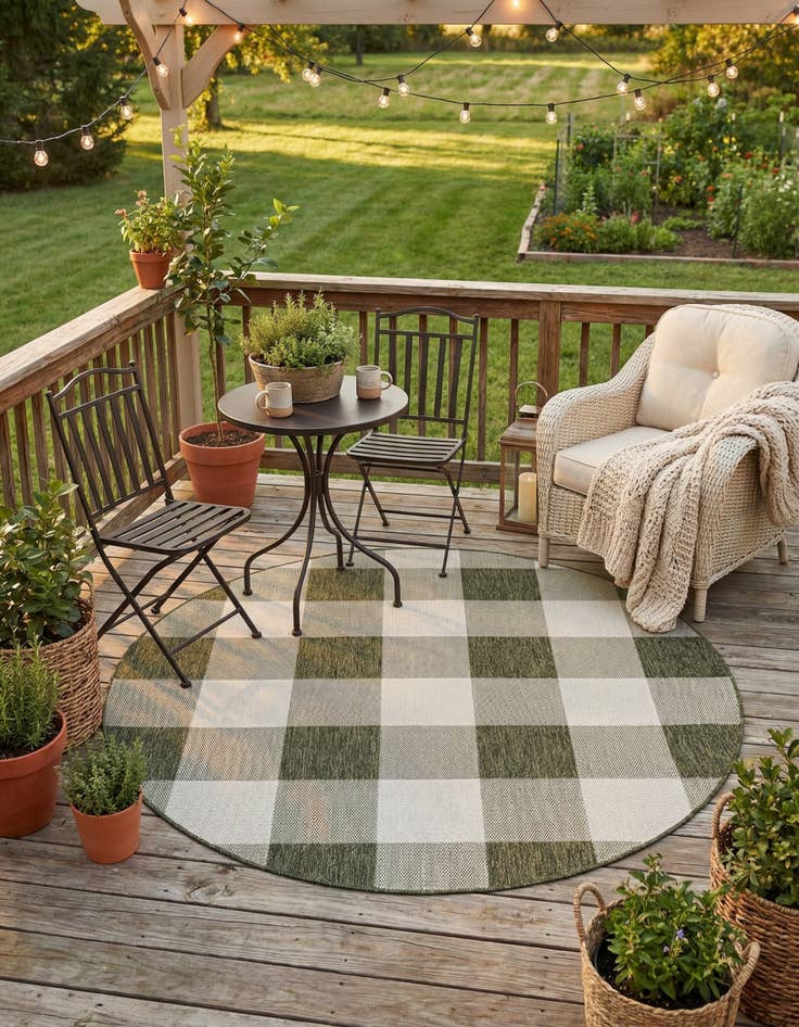 Detail image of  6' x 6'  Washable Checkered Indoor / Outdoor Round Rug
