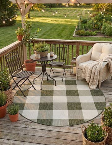 6' x 6' Easy-Clean Checkered Indoor / Outdoor Round Rug