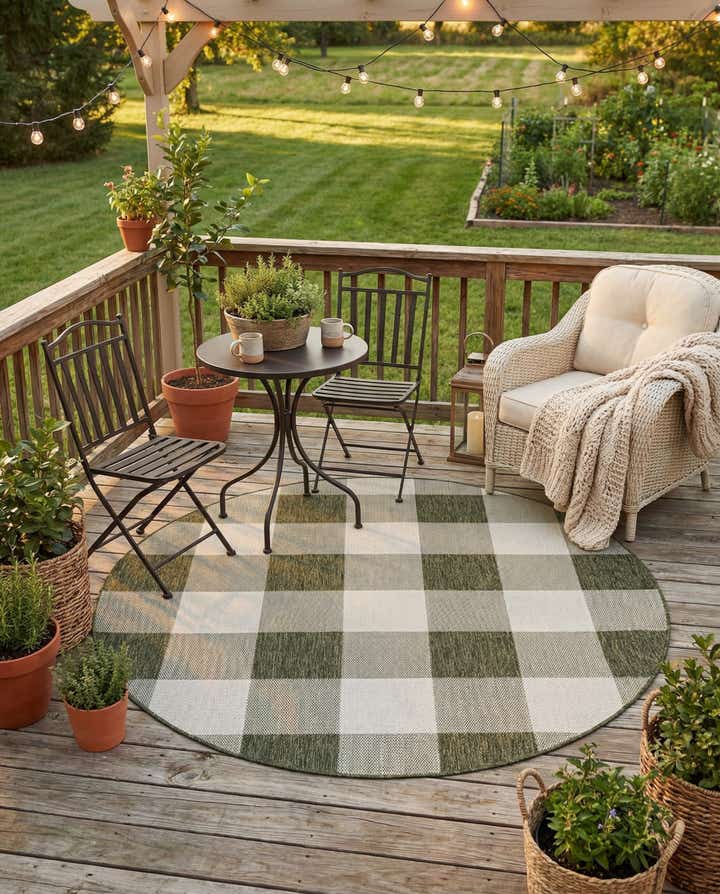6' x 6' Easy-Clean Checkered Indoor / Outdoor Round Rug