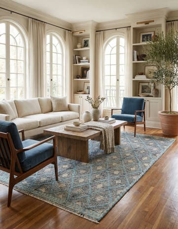 4' 8 x 7' Hand Knotted Modern Ziegler Wool Rug