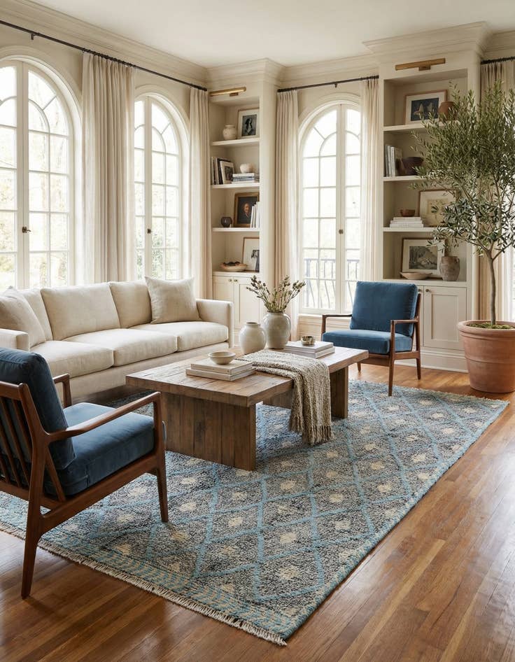 Detail image of 4' 8 x 7'  Hand Knotted Modern Ziegler Wool Rug