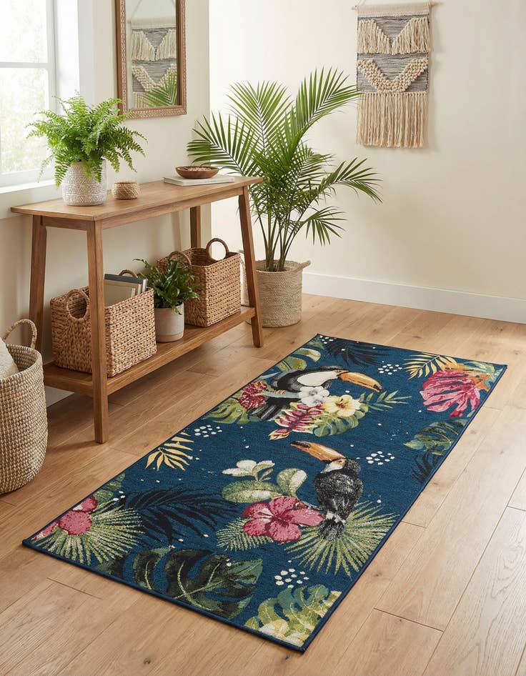 Detail image of 2' 7 x 5' 3 Easy-Clean Botanical Indoor / Outdoor Runner Rug