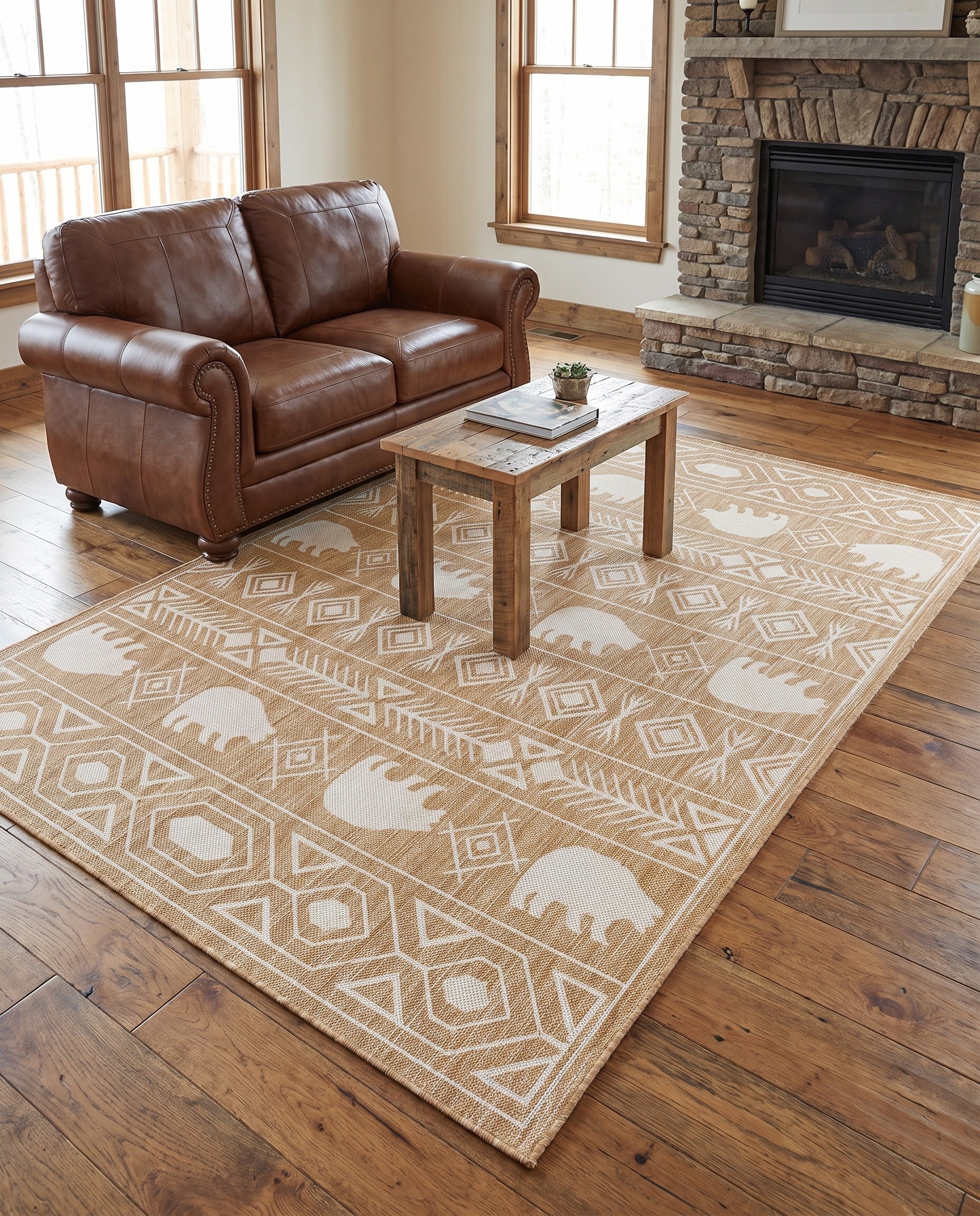 5' 3 x 7' Easy-Clean Southwestern Indoor / Outdoor Rug