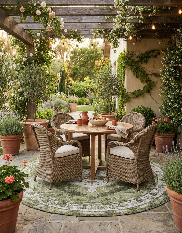 Detail image of 13' x 13'  Washable Traditional Indoor / Outdoor Round Rug