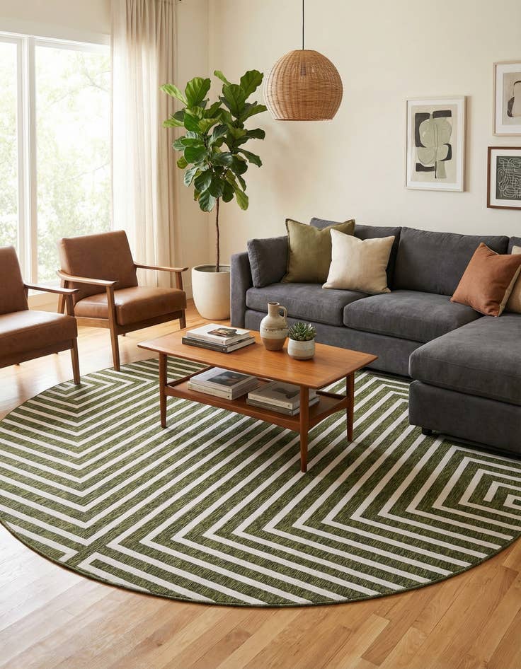 Detail image of  10' x 10'  Washable Modern Indoor / Outdoor Round Rug