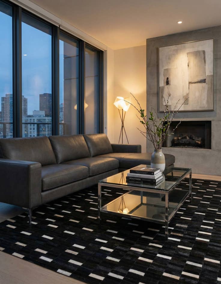 Detail image of 5' 1 x 8' 1 Cowhide Leather Rug