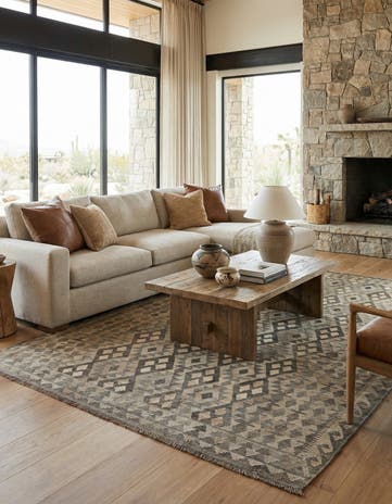 7' 1 x 9' 7 Hand Woven Kilim Maymana Wool Rug