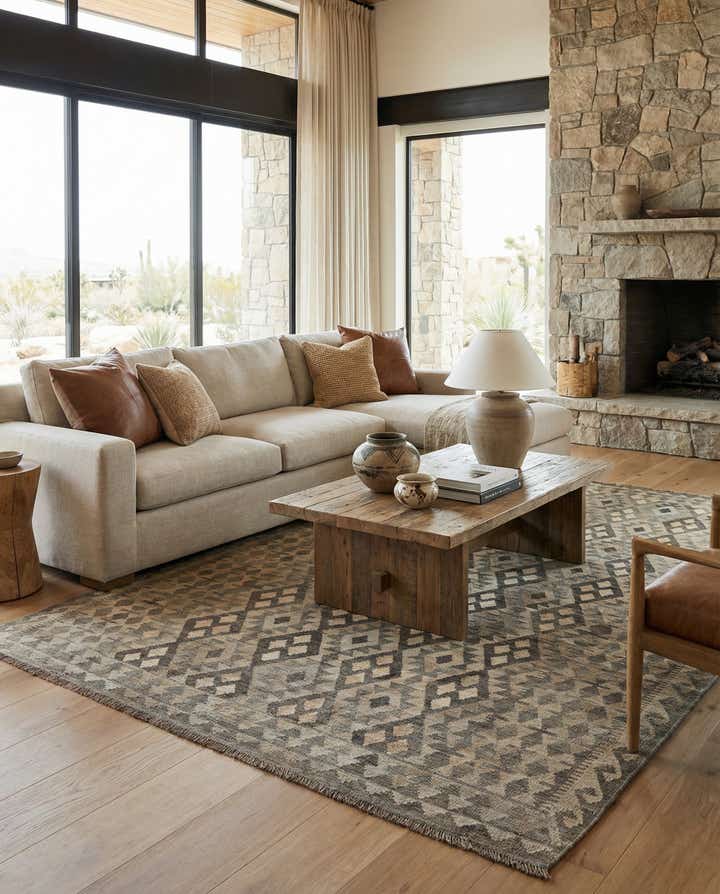 7' 1 x 9' 7 Hand Woven Kilim Maymana Wool Rug