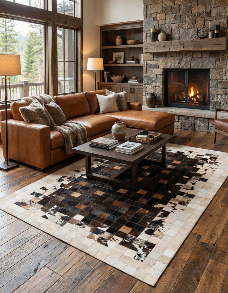 Detail image of 4' 11 x 7' 10 Cowhide Stocks Rug