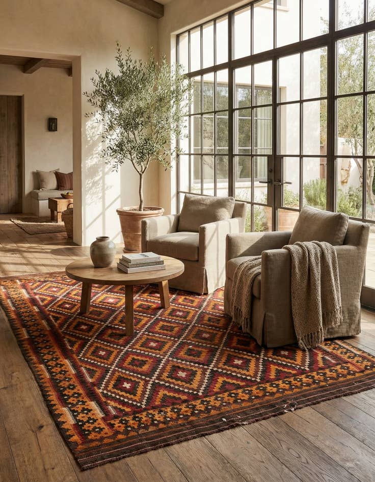 Detail image of 8' 7 x 12' 7  Hand Woven Kilim Afghan Rug