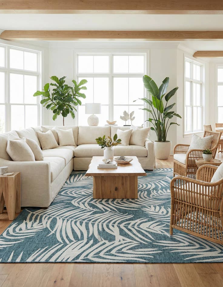 Detail image of 10' x 14'  Washable Botanical Indoor / Outdoor Rug