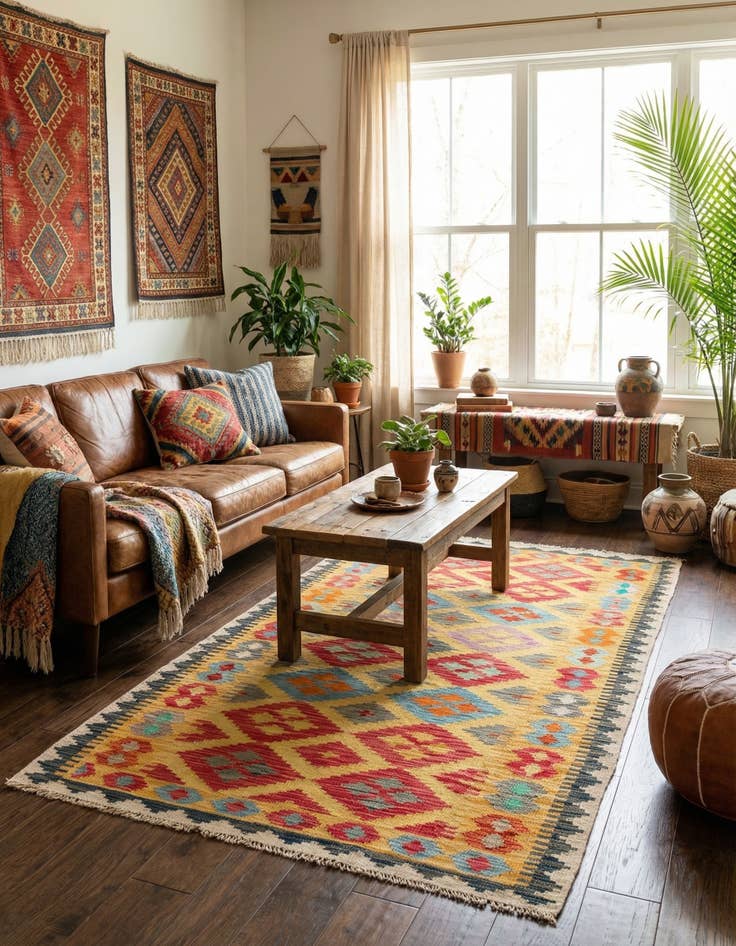 Detail image of 3' 4 x 6' 5  Hand Woven Kilim Maymana Wool Rug