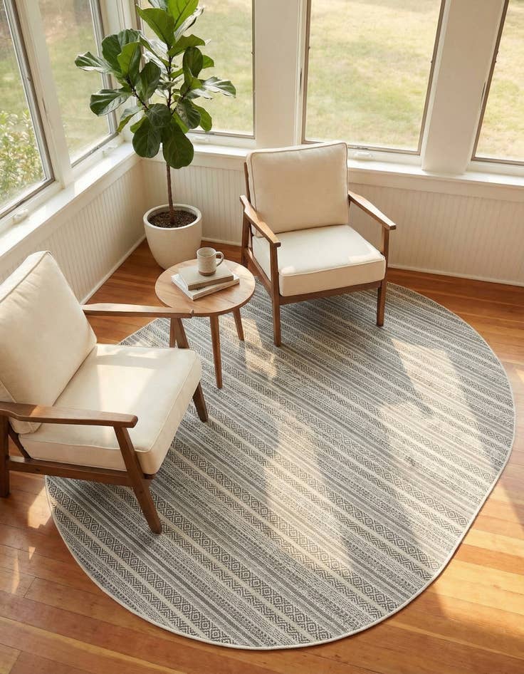 Detail image of 7' 10 x 10'  Washable Striped Indoor / Outdoor Oval Rug