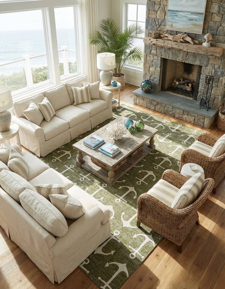 Detail image of  10' x 14'  Washable Coastal Indoor / Outdoor Rug