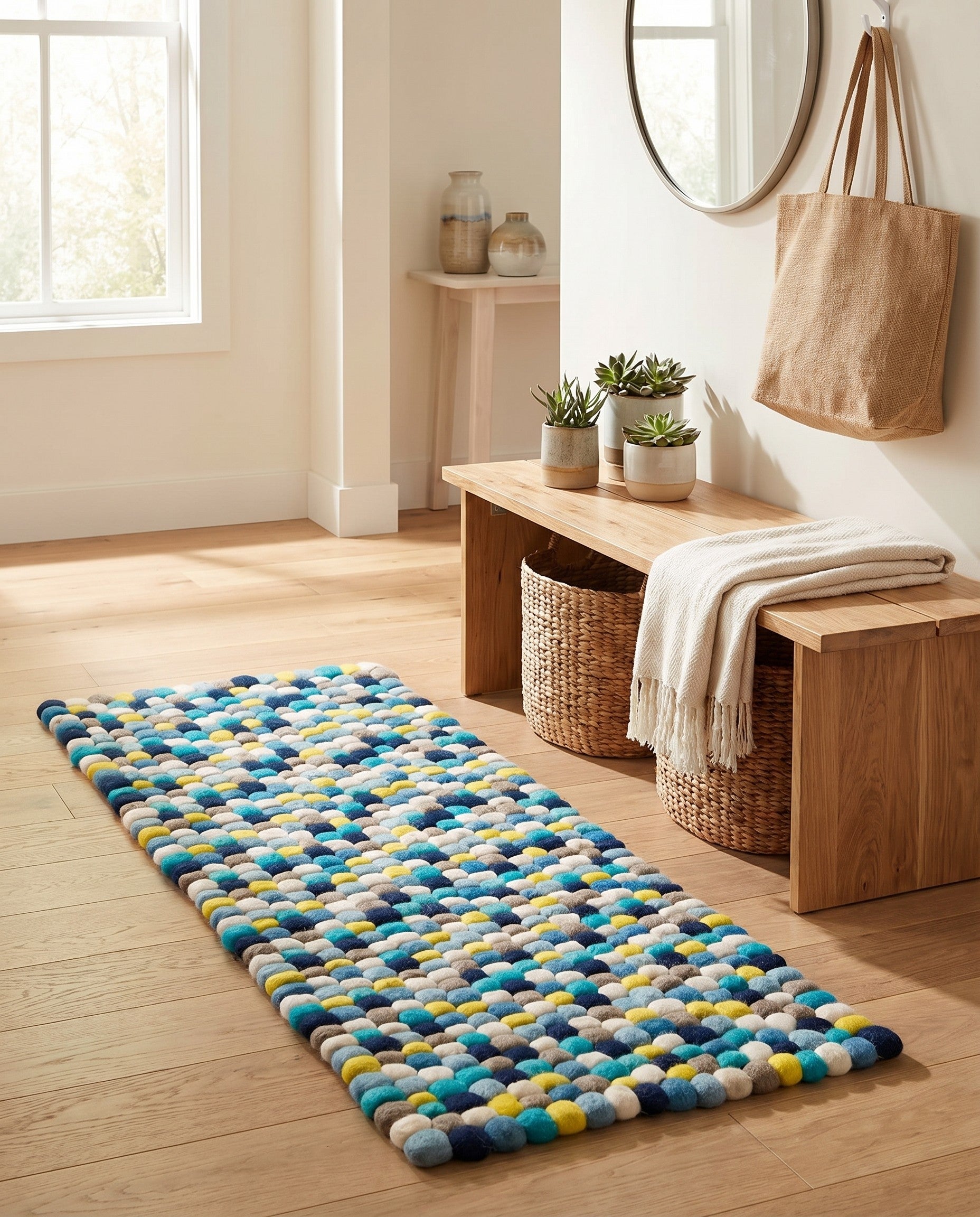 2' x 5' 1 Felt Ball Wool Runner Rug